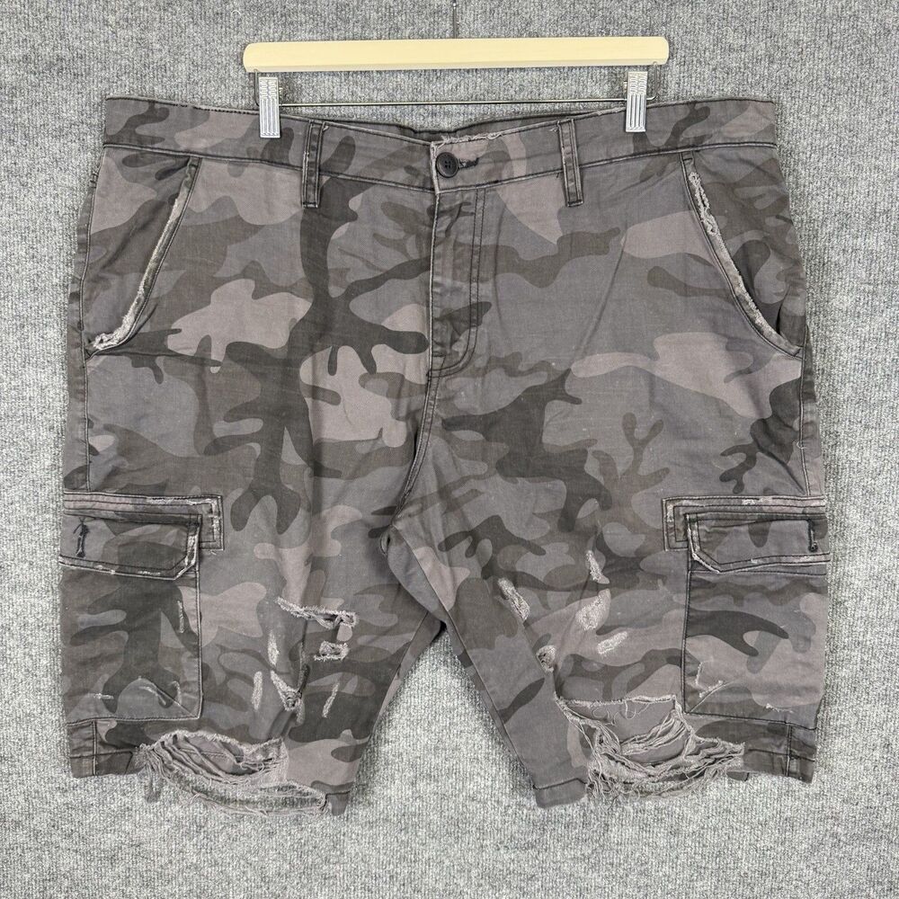 Jordan Craig War Torn Camo Cargo Shorts Size 42 Gray Black Distressed Cotton